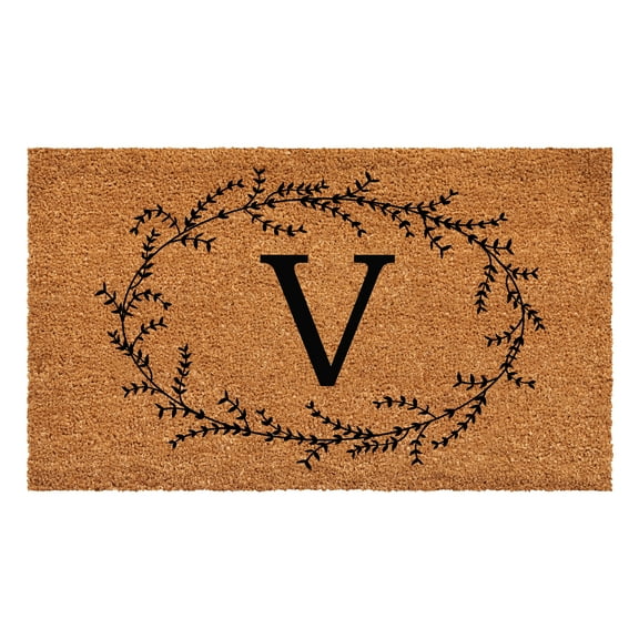 Calloway Mills Rustic Leaf Vine Monogrammed Doormat, 36" x 72" (Letter V)