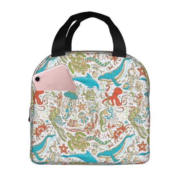 Easygdp Sea Animal Bolsa Térmica Premium - Tela Oxford Impermeable, Gran Capacidad, Bolsillo Frontal, Unisex para Trabajo, Escuela, Actividades al Aire Libre y Picnics