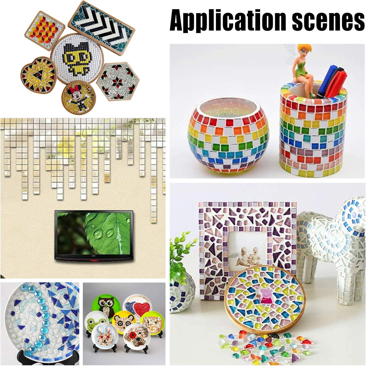 PH 190 pcs 12mm(0.47 Inch) Square Glass Mirror Tiles Mini Glass Decorative Mosaic Tiles for Home Decoration Crafts Jewelry Making Black/White/Gray Mixed Color