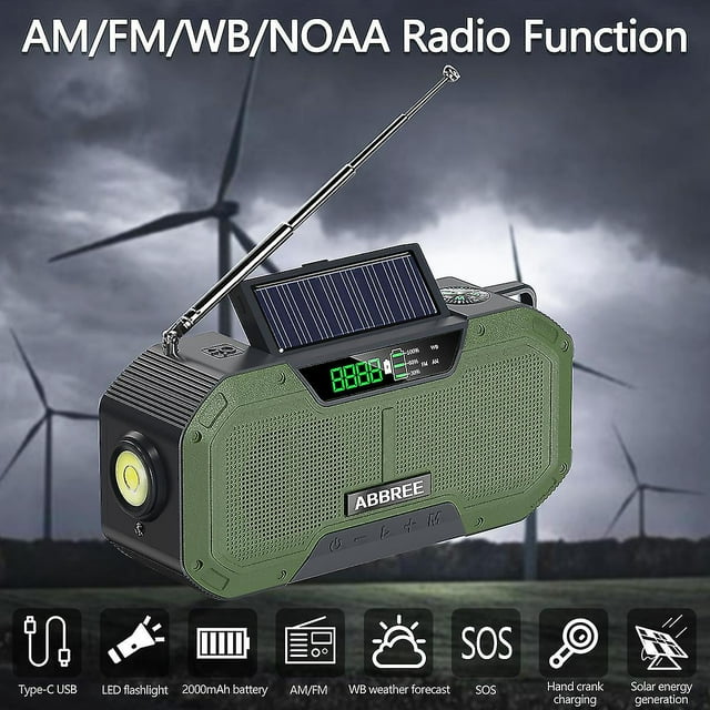 Radio de emergencia verde, manivela Solar de 5000mah, Radio portátil Am/fm/noaa Sos con linterna y lámpara de lectura, cargador de teléfono móvil