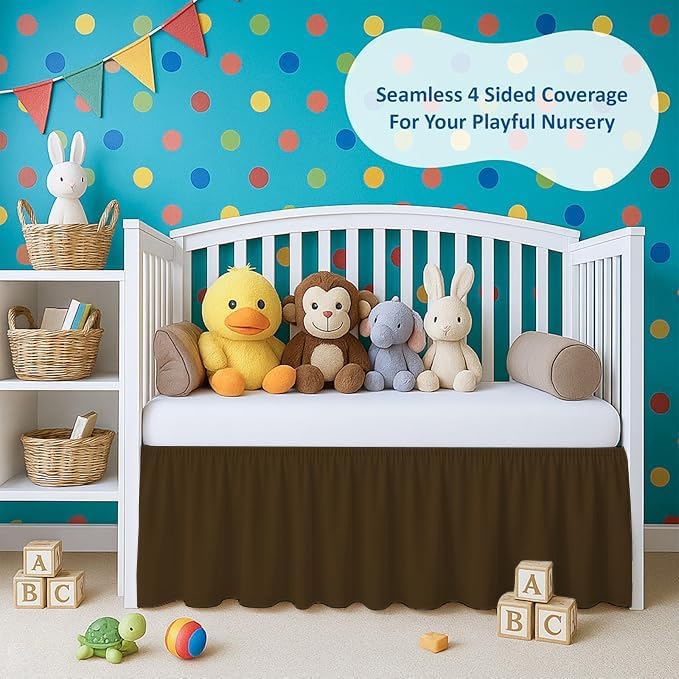 1 Piece 100% Egyptian Cotton 800 Thread Count Crib Ruffle Bed Skirts for Baby Girls (28” x 52” x 14") Inch Crib Ruffle Bed Skirts - Chocolate Solid