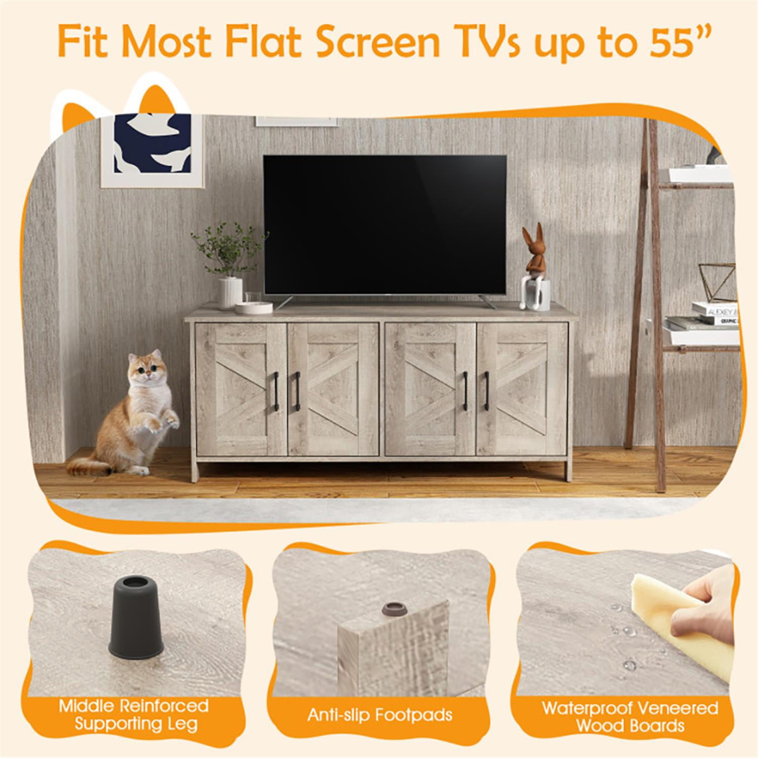 Kadyn 48" Modern Cat Litter Box Enclosure, Hidden Litter Box for 2 Cats, Cat House Furniture for Side Table or Nightstand, Gray