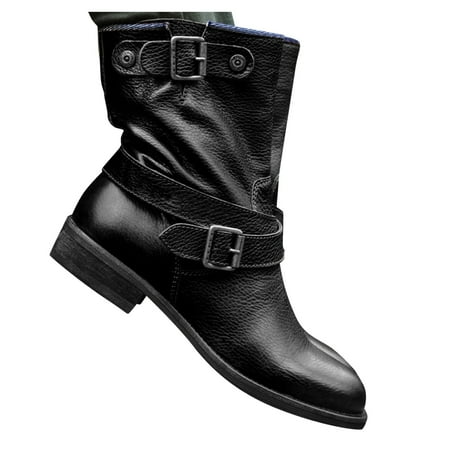 

Gubotare Womens Boots Fall 2022 Womens Ankle Boots Slip on Cutout Pointed Toe Snakeskin Chunky Stacked Mid Heel Bootie Black 7