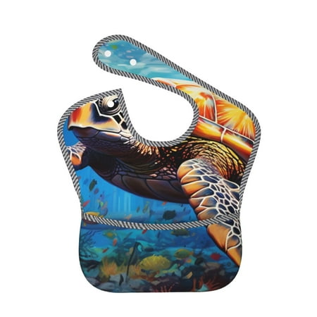 

Bingfone Mess-Proof Baby Bib - Waterproof Bib for Baby Boy or Girl with Food Catcher Pocket Unisex-Colorful Underwater Sea Turtle