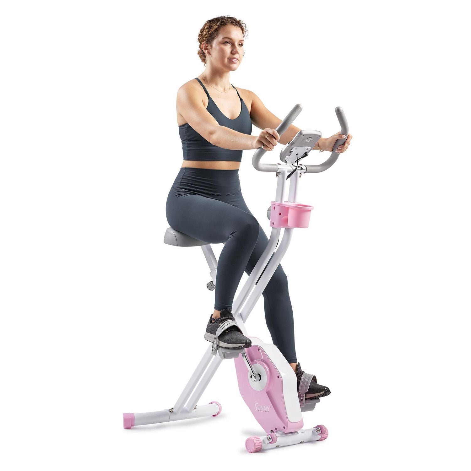 Sunny Health & Fitness Vélo d'Exercice Magnétique Pliable Rose, Pro X-Bike, Capacité de 300LB, Faible Impact, Résistance sur 14 Niveaux, Support Ergonomique, Connectivité Bluetooth Améliorée via l'App