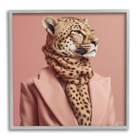 Stupell Industries Fashionable Cheetah Portrait Animals & Insects Painting Gray Framed Art Print Wall Art, 24 x 24