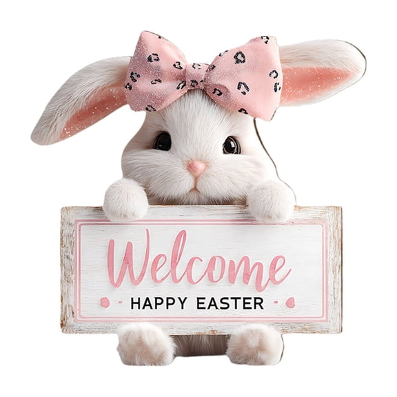 SLYNSHome Easter Welcome Sign for Front Door White Bunny Wall Decor Cute Wooden Hanging Rabbit Sign for Indoor Outdoor