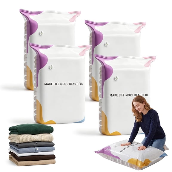 No Pump Vacuum Storage Bags, 3D Large Capacity Storage Compression Bags No Pump Needed, Suitable for Clothes Comforters Blankets