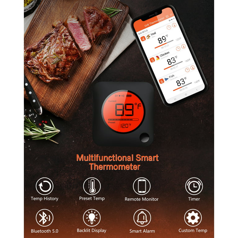 BFOUR Meat Thermometer Wireless Bluetooth, Digital Meat
