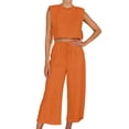 thumbnail image 2 of Women'S Two Piece Sets Casual Linen Sleeveless Crop Top Wide Leg Pants Summer Outfits Orange L, 2 of 6