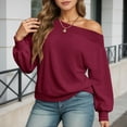 thumbnail image 4 of Fshinging Womens Sweatshirts Hoodies Off Shoulder Long Sleeve Solid Crewneck Loose Fit Fall Clothes, 4 of 8