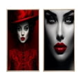 thumbnail image 2 of Designart "Stylish Scarlet Glamour from the Past" Fashion Woman Framed Wall Art Set Of 2 - Glam Red Gallery Wall Frame Set For Home Decor, 2 of 6