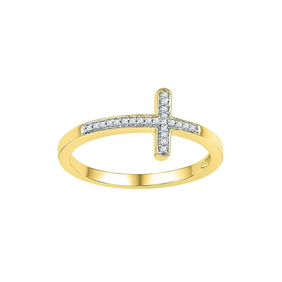 FB Jewels 10kt Yellow Gold Womens Round Diamond Cross Religious Band Ring 1/20 Cttw