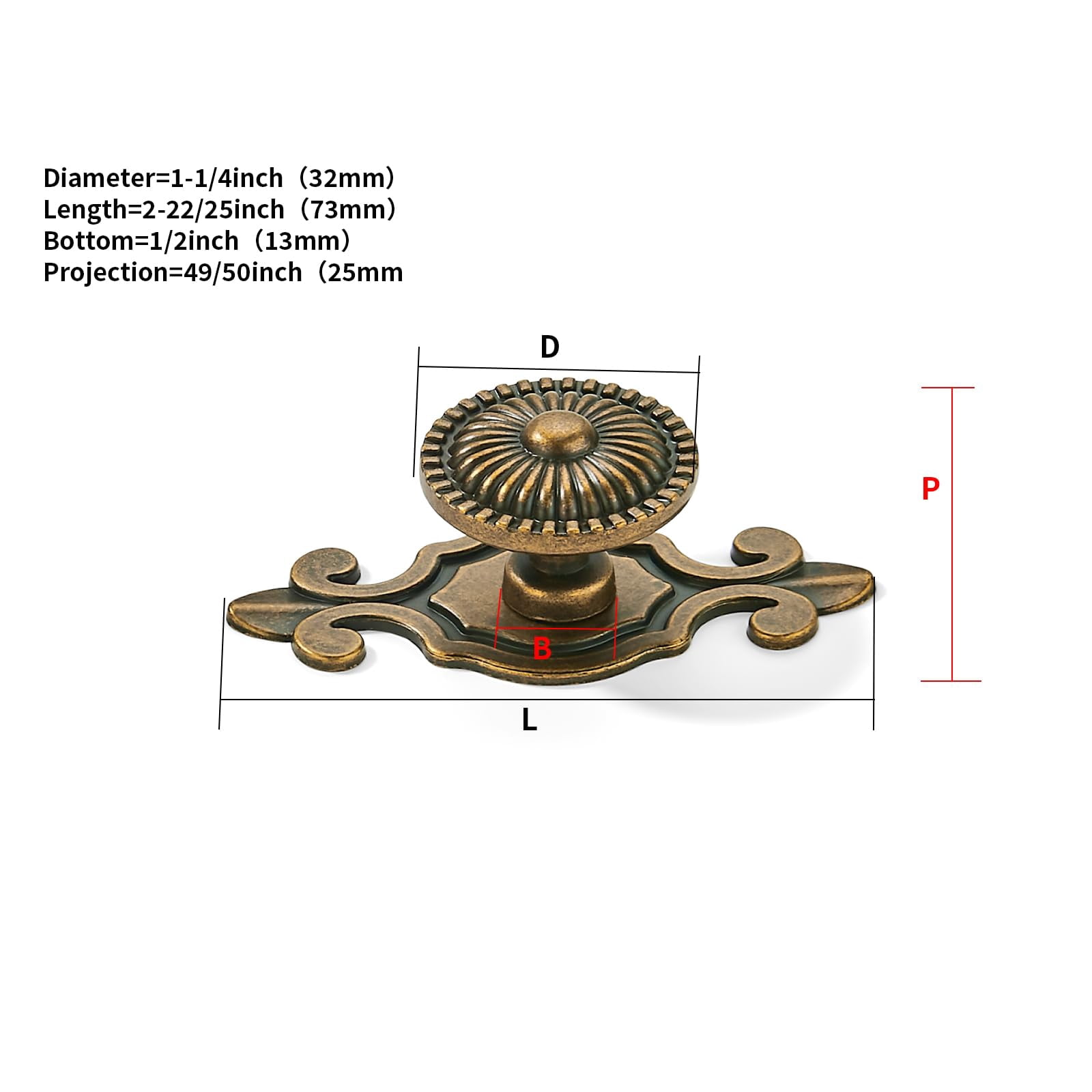 4 Pack Antique Brass Cabinet knobs Solid Heavy-Duty Vintage Retro Mushroom Drawer Knobs with Backplate Door Drawer Handles for Dresser Drawers Bi-Fold Door Knob