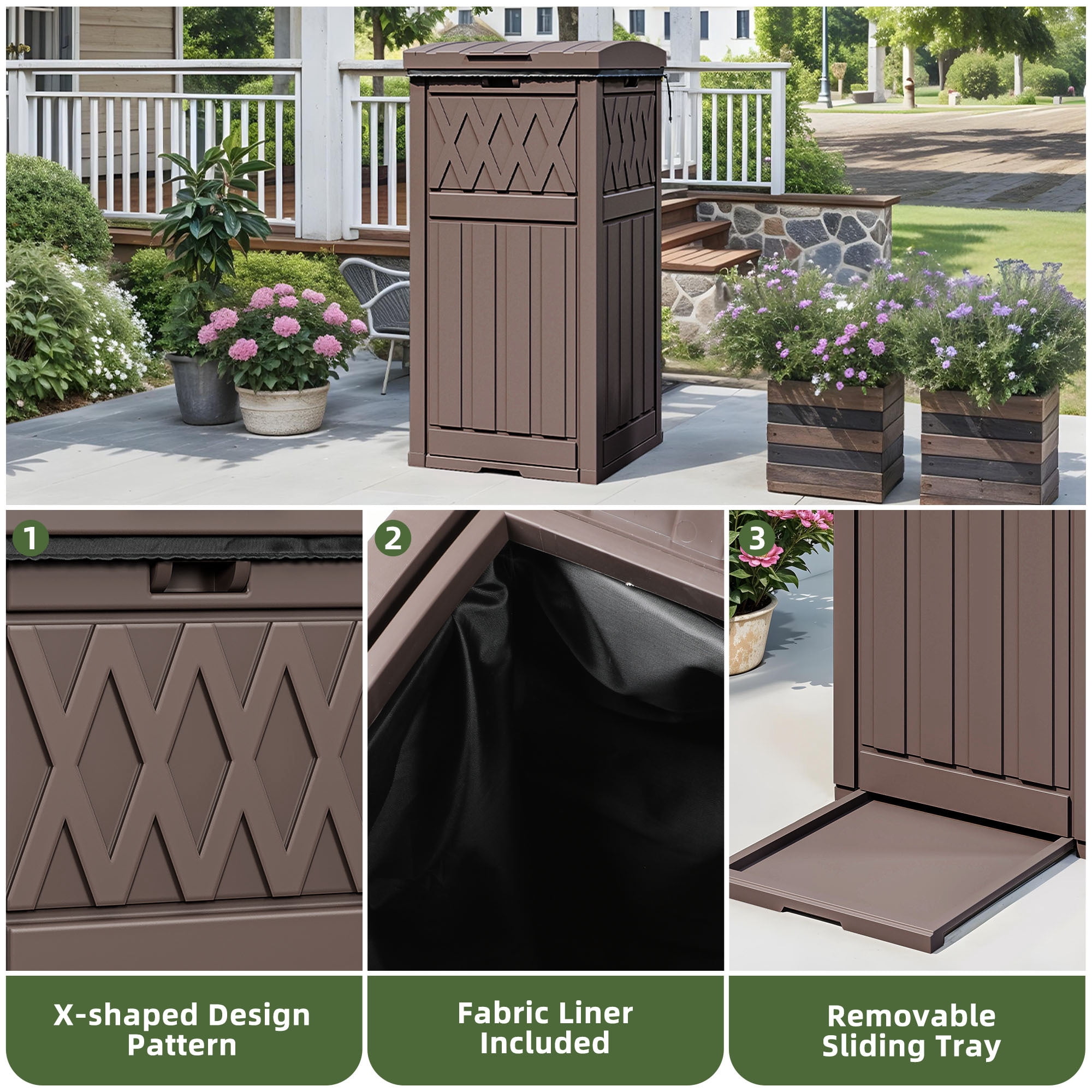 Uforic 31 Gallon Package Delivery Box with Lift-Out Bag, Waterproof Parcel Drop Box with Sign, Resin Outdoor Porch Package Container for Curbside, Patio and Yard Use, Dark Brown