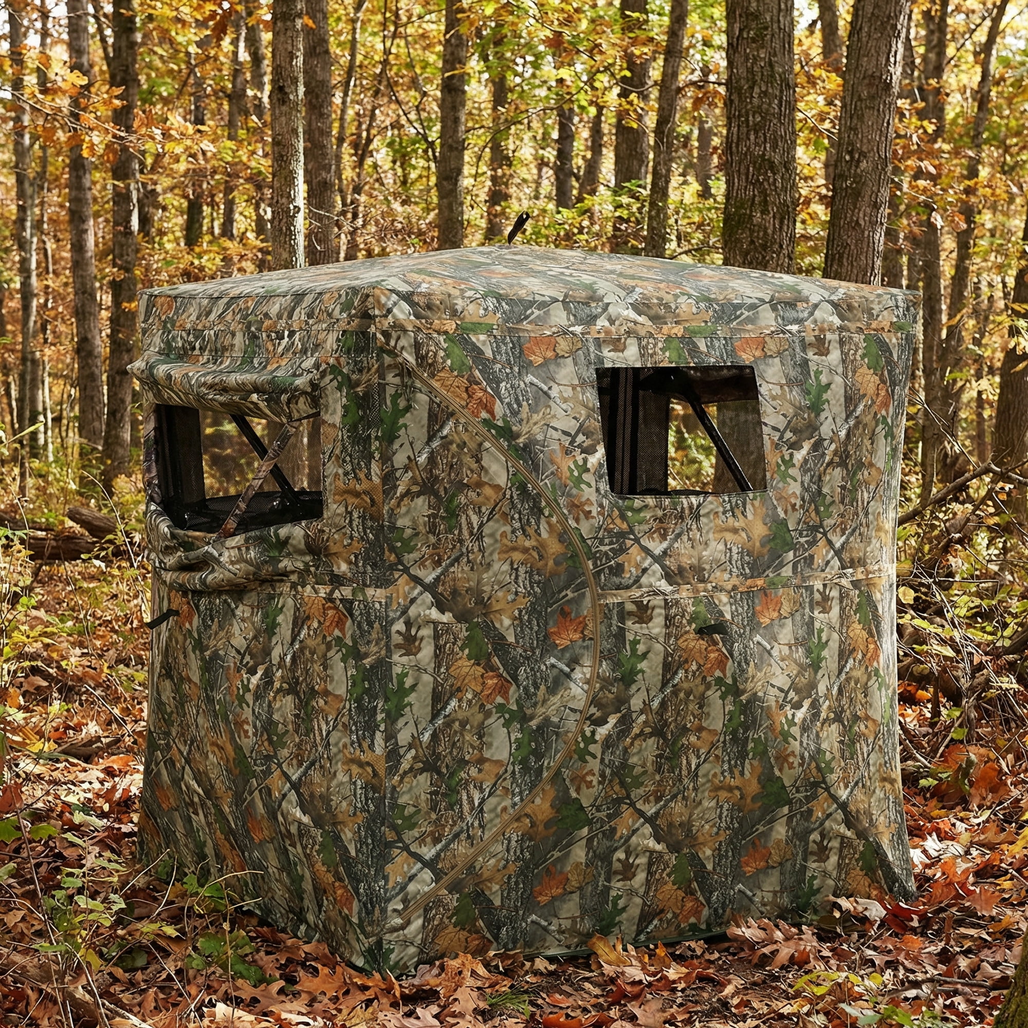 Outsunny Hunting Blind for 2 Person See Through Pop Up Blind with 270-Degree View Windows Camouflage