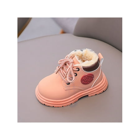 

Ymiytan Children Winter Boots Round Toe Warm Ankle Boot Lace Up British Booties Cold Weather Shoes Non-slip Side Zipper Short Bootie Pink 3C