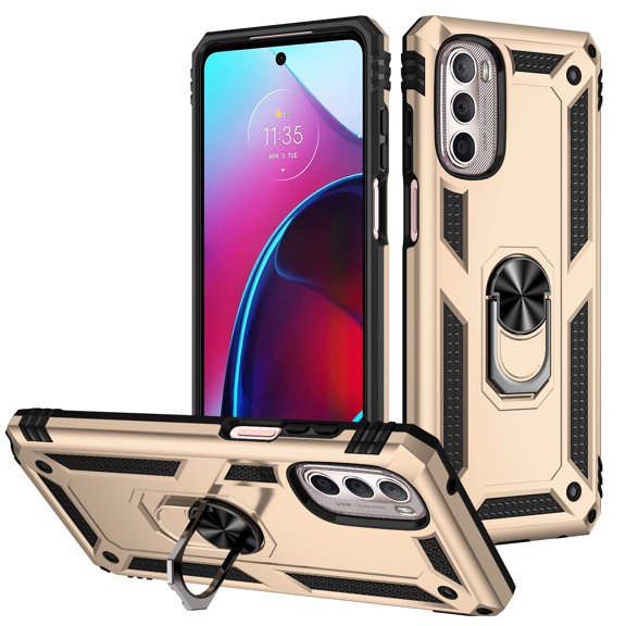 Compatible with Motorola Moto G Stylus 5G 2022 Case Built-in 360 Ring Holder Kickstand, Extreme Protection Military Armor Magnetic Car Dual Layer Protective Heavy Duty Phone Cover,Gold