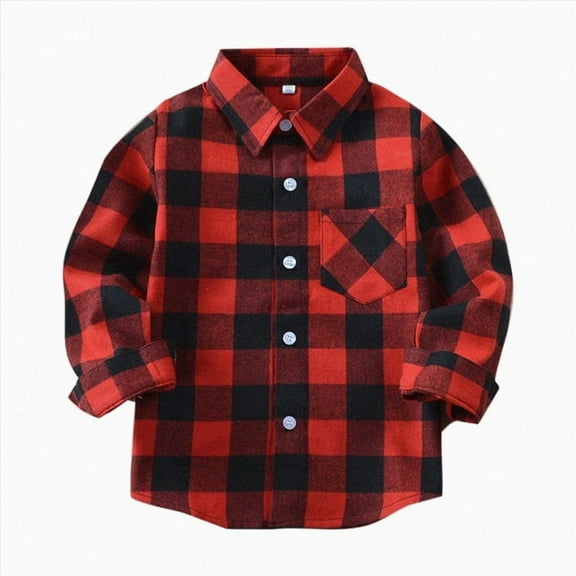 CAICJ98 Kids Little Boys Girls Plaid Flannel Shirt Toddler Baby Long Sleeve Button Down Flannel Shirt Plaid Tops Fall Winter Clothes (Red,5-6 Years)