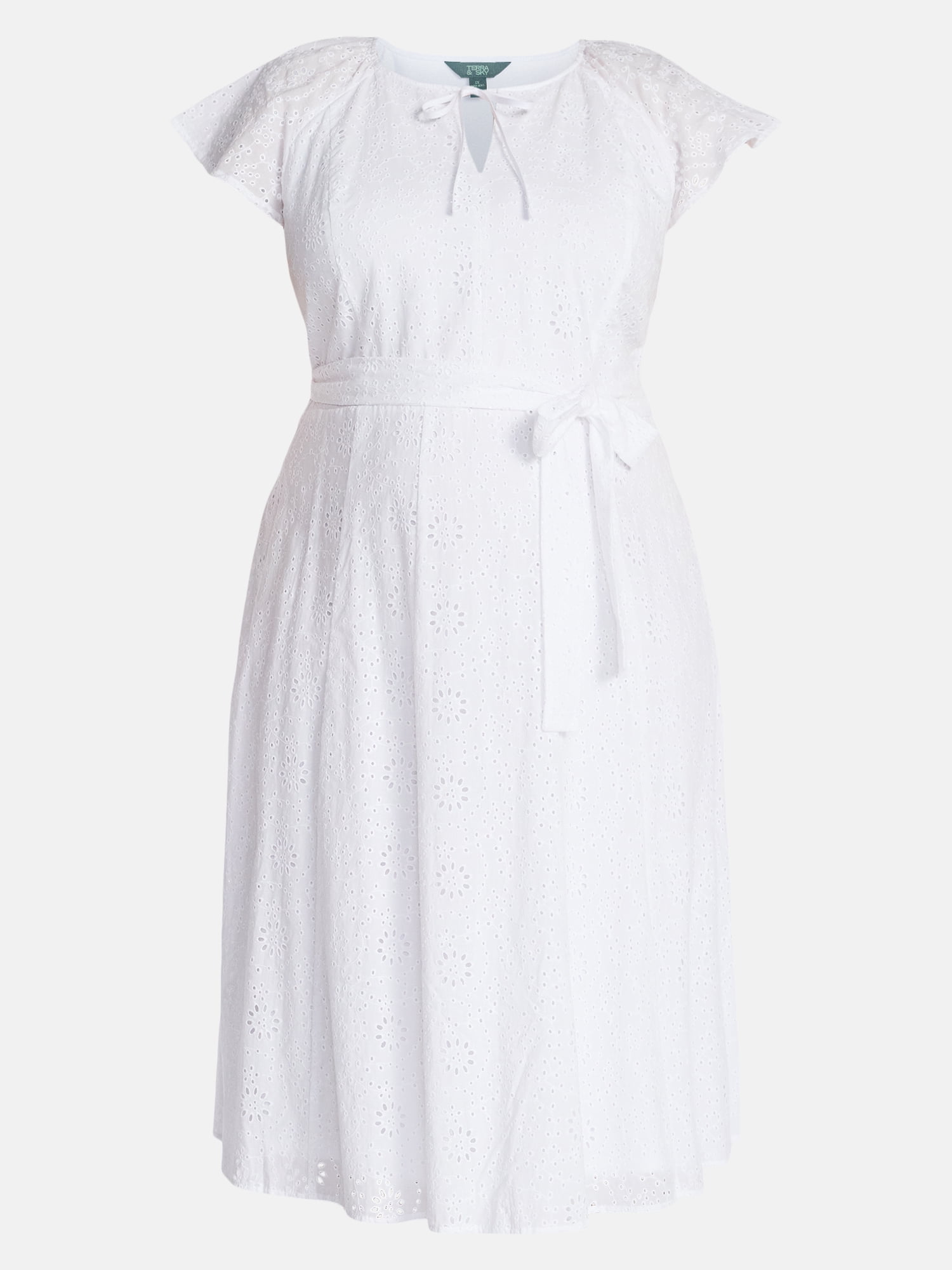 Terra & Sky Women’s Plus Tiered Cotton Eyelet Dress, Sizes 0X-5X