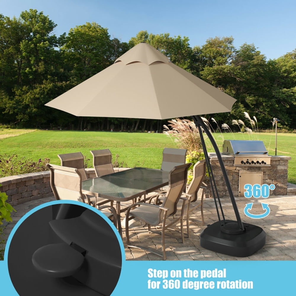 Aimee Lii 11 Feet Outdoor Cantilever Hanging Umbrella with Base and Wheels, Patio Umbrella with Base Included, Beige