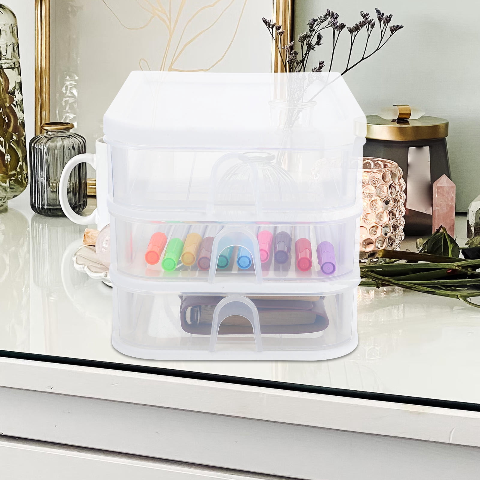 Milisten 7-Section Plastic Desk Organizer Drawer - Multi-Compartment Storage Solution for Office, Home, and Workspace Organization