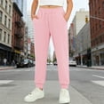 thumbnail image 2 of CPNG Children's Thin Jogger Sweatpants Straight Leg Elastic High Waist Casual Loose Cozy Sports Pants with Pocket(Pink,13-14 Years), 2 of 9