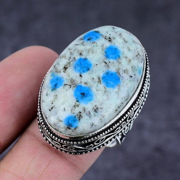 Natural K2 Azurite Gemstone Handmade 925 Sterling Silver Jewelry Ring S.8