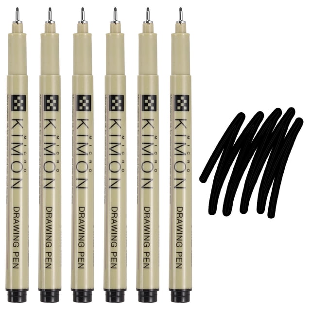 Fineliner Stylos, Stylo de Dessin à Pointe Fine 0,8 mm pour Croquis, Lot de 6
