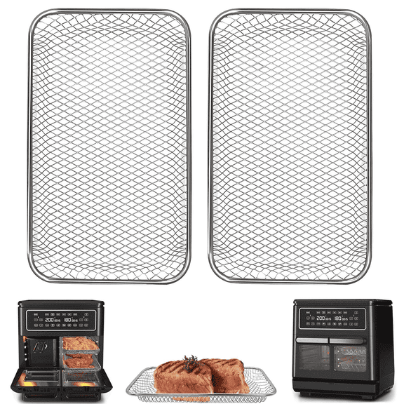 GCQ 2-Pack Air Fryer Rack, 9.7"×5.7" Stainless Steel Mesh Grill Tray, Compatible with Oster 11Qt Dual Air Fryer, Dishwasher Safe