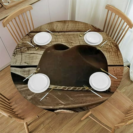 

BCIIG Cowboy Round Table Cover Stain Resistant Washable Indoor Outdoor Kitchen Dining Wedding Parties 100% Polyester Waterproof Fabric 42 -46