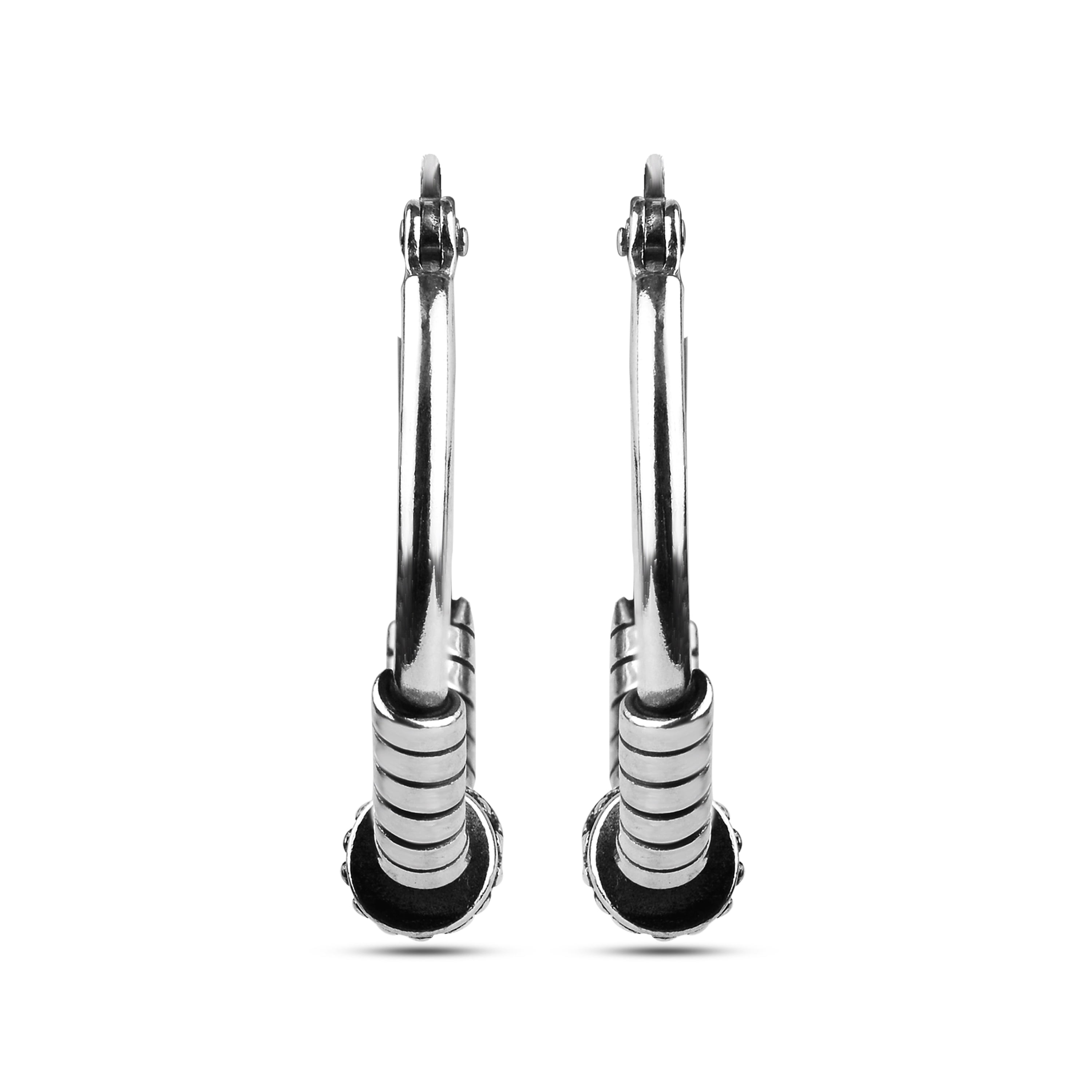 LeCalla 925 Sterling Silver Hypoallergenic Light-Weight Oxidized Small Balinese Hoop Earrings Women and Teen 20MM