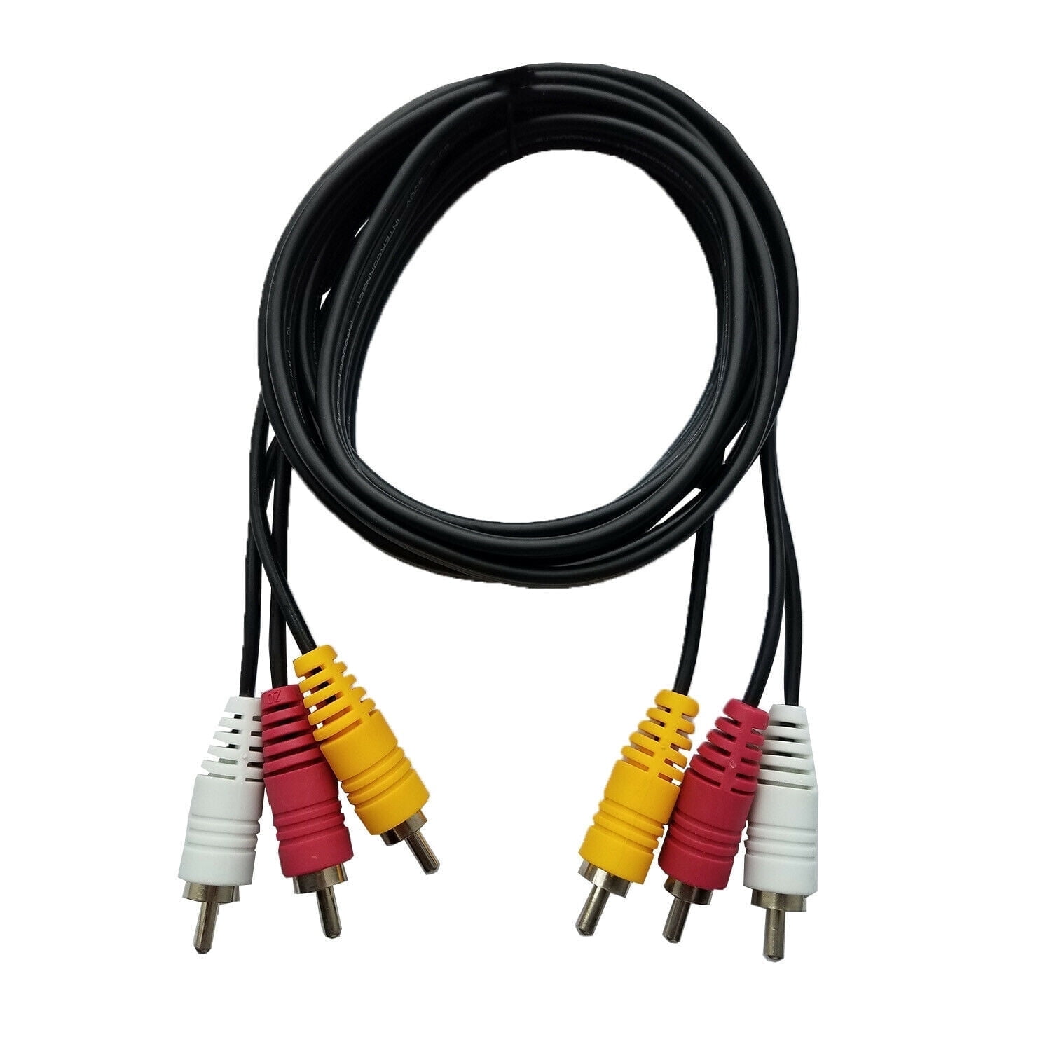SatelliteSale 3 Male to 3 Male RCA Audio Video AV Сomposite Cable Universal Wire Gold Plated Сonnectors PVC Black Cord 6 feet