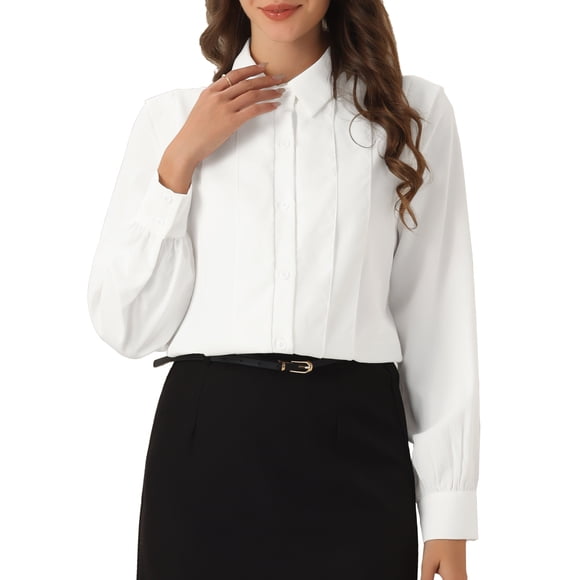 CAMISA PLEATADA DE MANGA LARGA CON COLLAR PARA MUJER INSPIRADA CHIC BLUSA DE OFICINA XL BLANCA