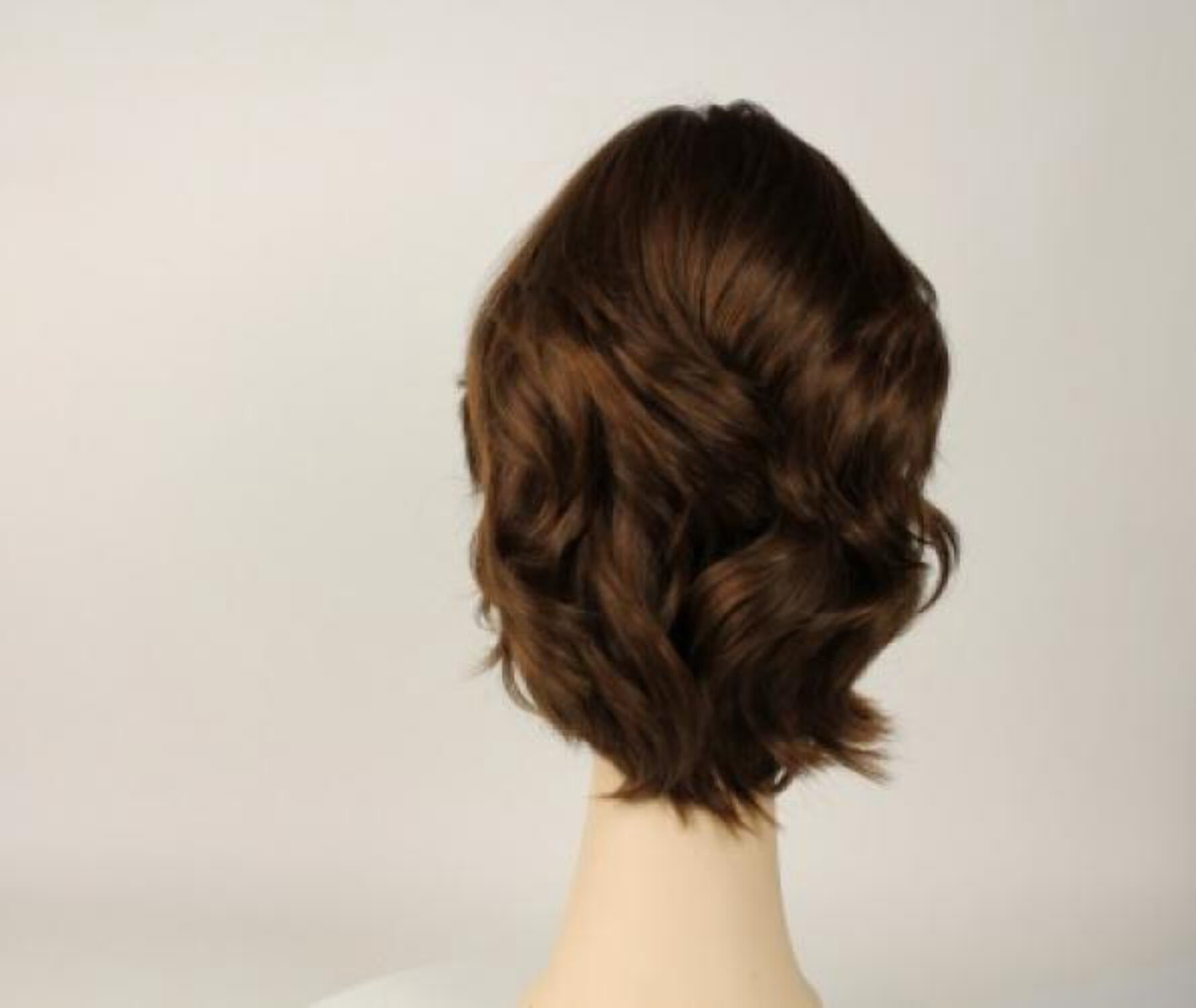 European Human Hair Freeda Wig Regina Brown With Reddish Highlights Multi-Directional Skin Top Size S