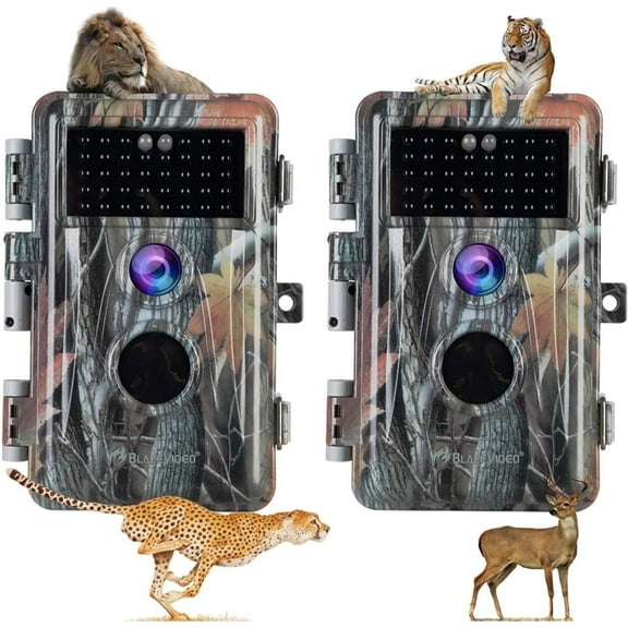 2-Pack BlazeVideo Game and Deer Trail Camera 64MP, 12960P H.264 MP4 No Glow Night Version for Wildlife Hunting Field Tree Scouting Cam for Outdoor Animal Tracking andIndoor Security Surveillance