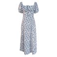 thumbnail image 1 of Femmes Boho Robe Cottagecore Printemps Été Robe Wrap Floral Casual Vintage Femme Cou Carré Robe Bleu XL, 1 of 6