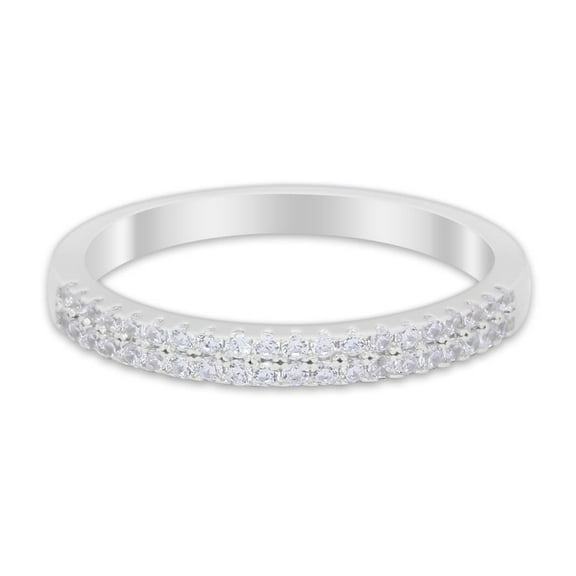 Eternity Curved Double Row Pave Thumb Wedding Ring CZ 925 Sterling Silver Size 4