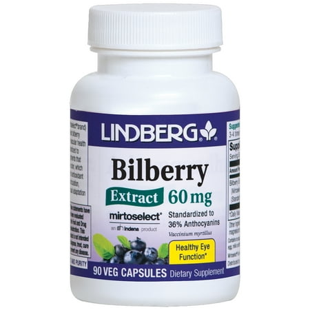Bilberry Extract 60 mg, 90 Capsules, Standardized to 36% Anthocyanins by HPLC, Mirtoselect® brand, Healthy Eye Function*, Vaccinium