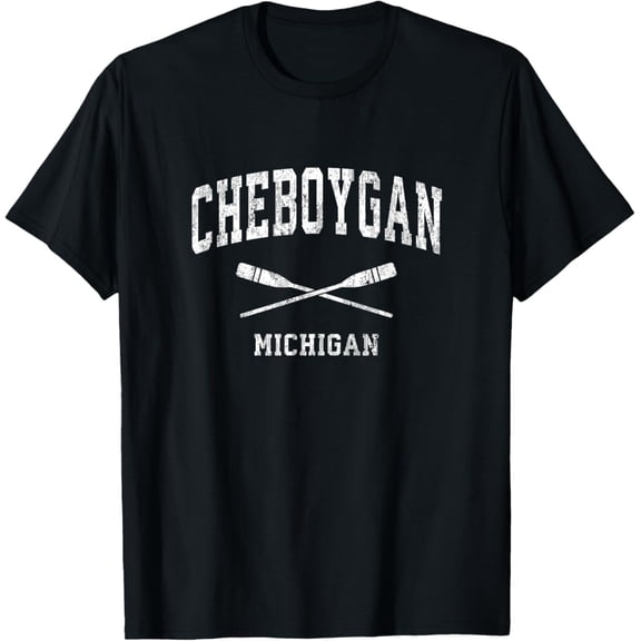 Simple Fit Cheboygan Michigan Vintage Nautical Paddles Sports Oars T-Shirt All Size S-5XL