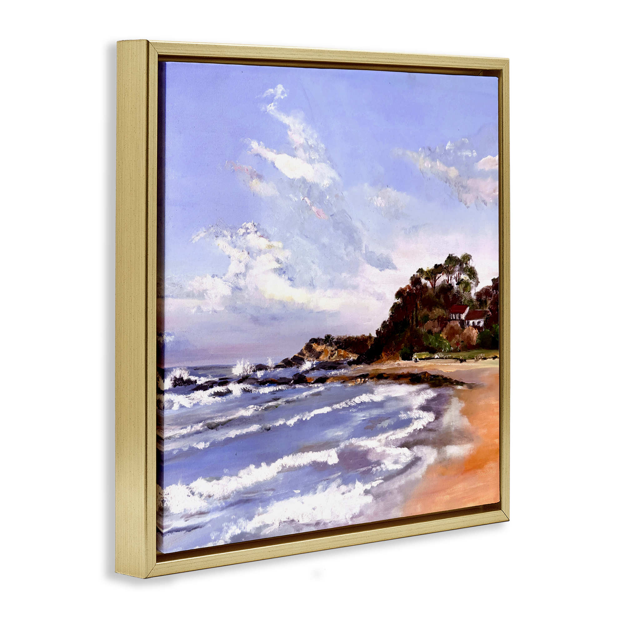 Malua Bay Seascape Gold Framed Floater Canvas Wall Art, design by Patricia Reynolds