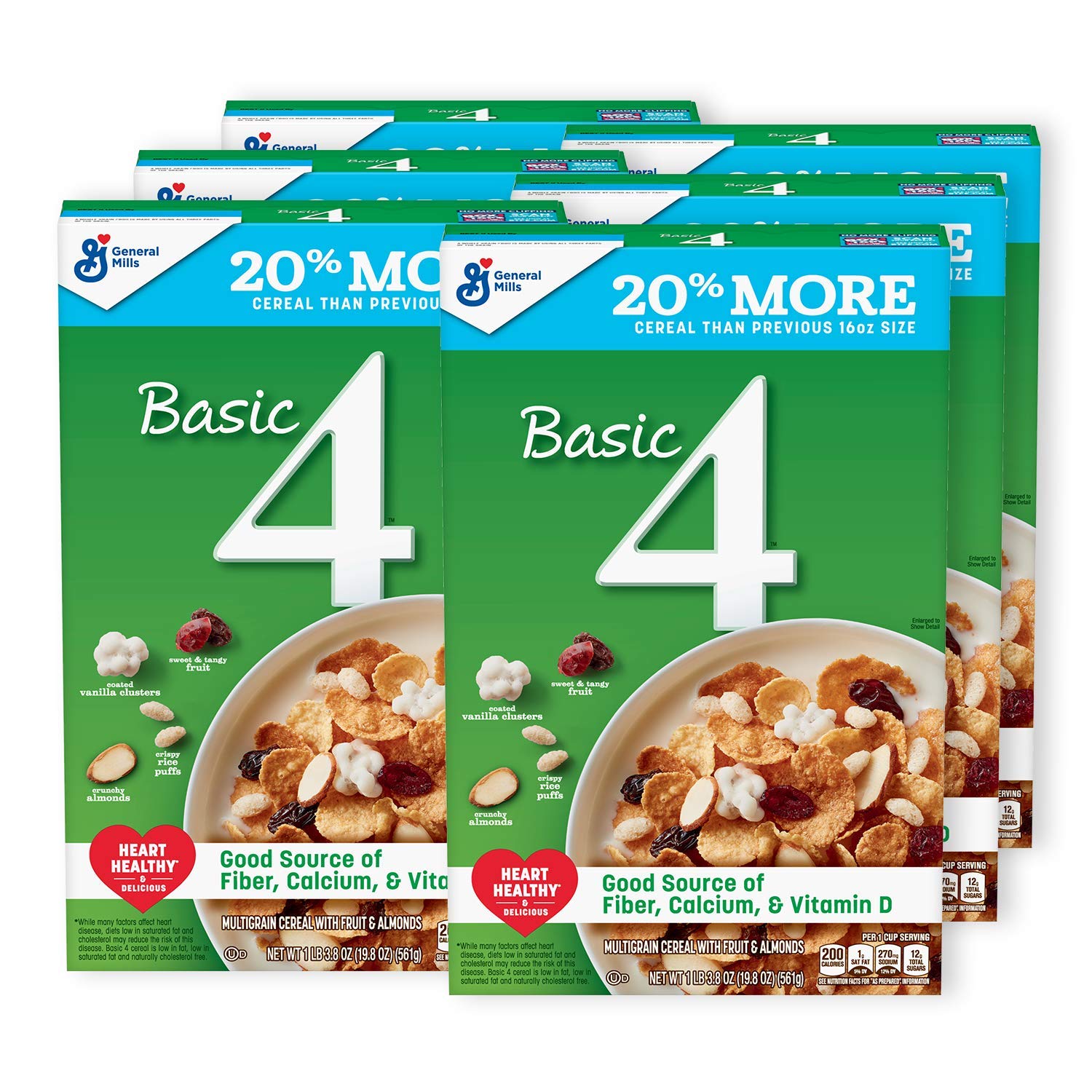Fiber One Basic 4 Multigrain Fruit and Nuts Cereal 19.8 oz Packof 6