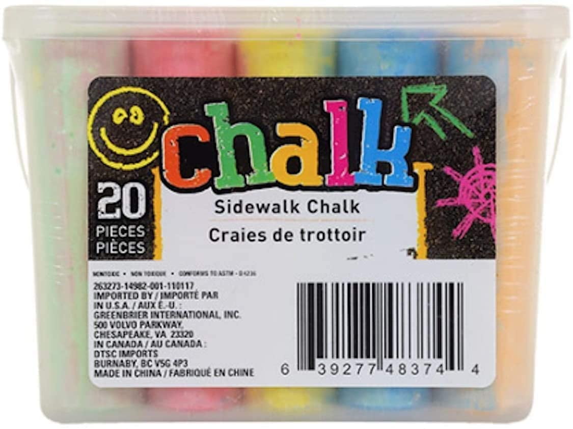 ERF Jumbo Sidewalk Chalk Bulk 1 Pack Assorted Colors 20 Pieces Set Nontoxic  Washable Outdoor w/BCL Storage Bag Art Family School Street Playground