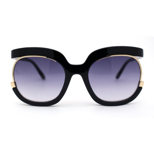 Eccentric Half Rim High Temple Runway Fashion Sunglasses Black Smoke