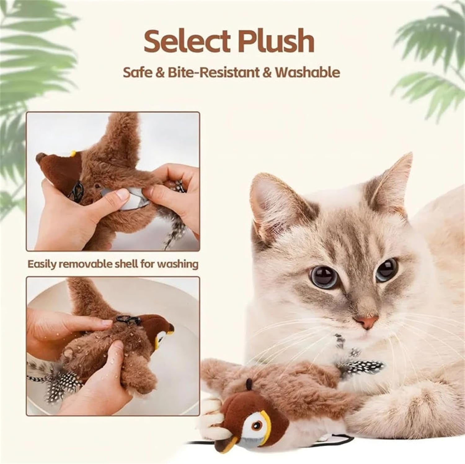 2026 Upgrade Cat Meowdy Bird Toy, Flapping Bird Cat Toy, Interactive Chirping Bird Cat Toy, Simulated Chirping Sparrow with Flapping Wings, Plush Cat Toy for Indoor Cats