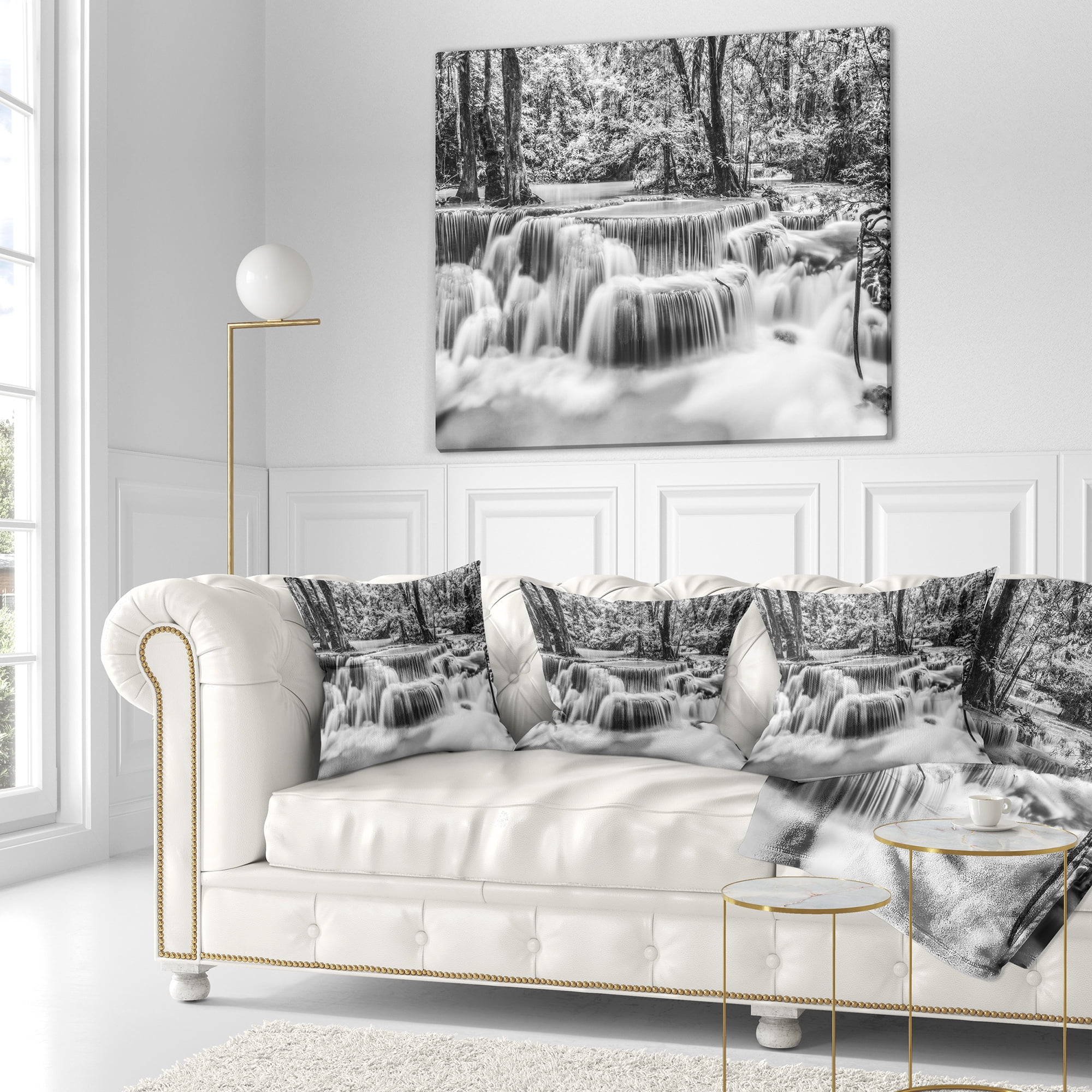 Designart White Erawan Waterfall - Landscape Photography Throw Pillow - 18x18