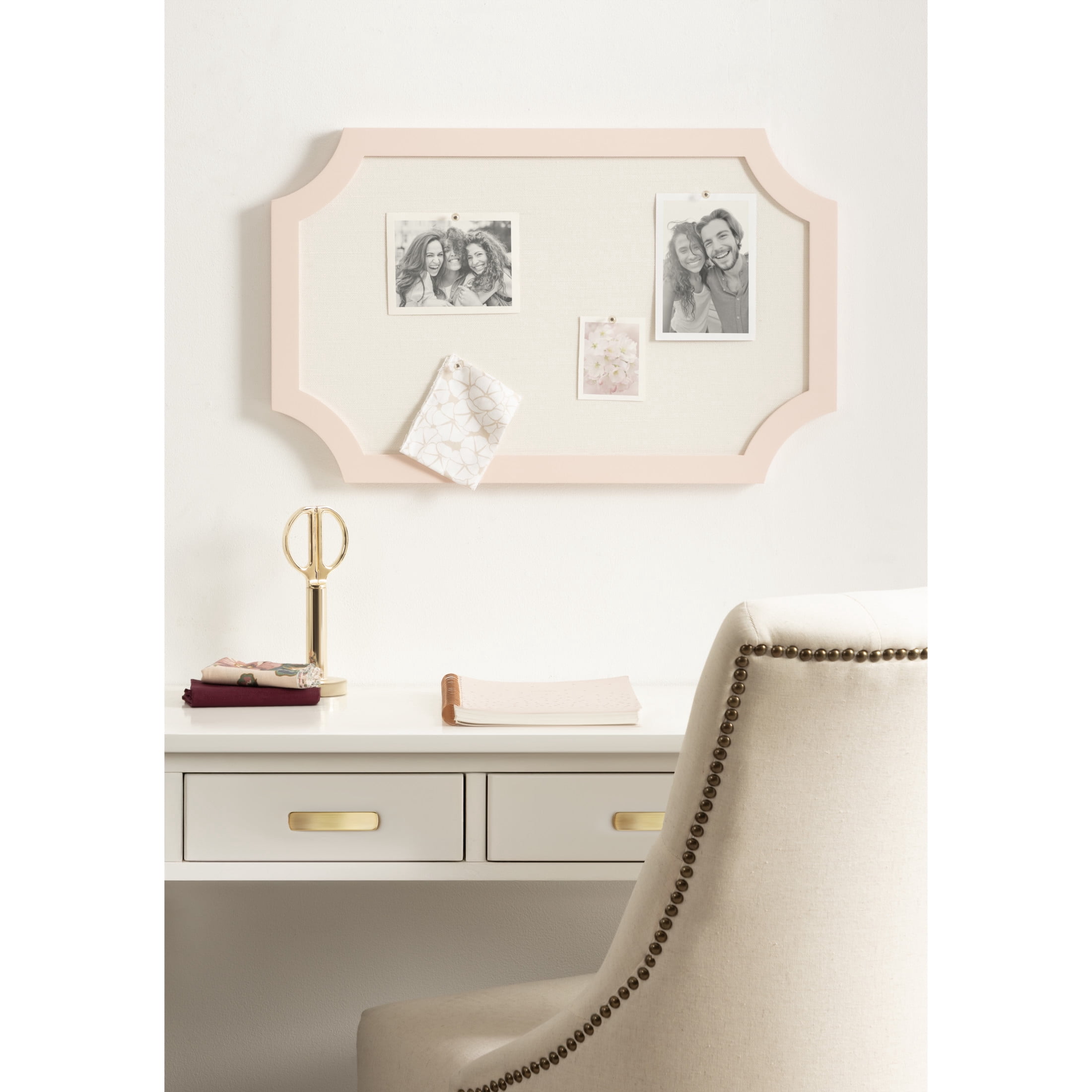 Kate and Laurel Holbrook Glam Framed Scallop Fabric Pinboard, 15 x 24, Pink, Decorative Modern Scalloped Bulletin Board for Use as Vision Board or Wall Organization