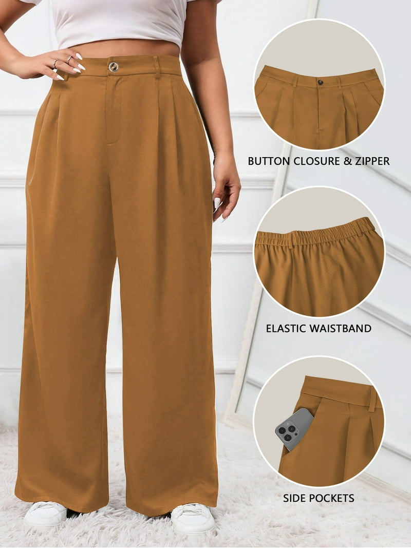 SWQZVT Womens Pants Plus Size Wide Leg Dress Pants Caramel