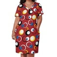 thumbnail image 3 of Vestido largo de verano para mujer, vestido de noche con bolsillos sueltos y fondo rojo con círculos modernos., 3 of 7