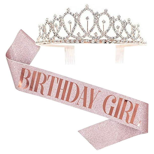 Juego de cinturón de etiqueta para fiesta de cumpleaños de oro rosa, incluye horquilla, juego de 2 piezas de oro rosa